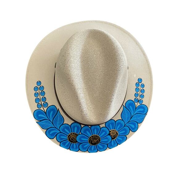 HAT MEXICAN Artisanal Hand Painted Fedora Floral Sombrero Panama Bohemian Medium